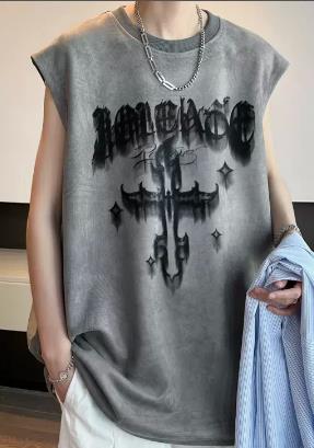 Chaleco de ante con estampado de letras para hombre-1