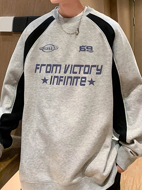 Sudadera con empalme raglán y estampado de letras retro para hombre-1