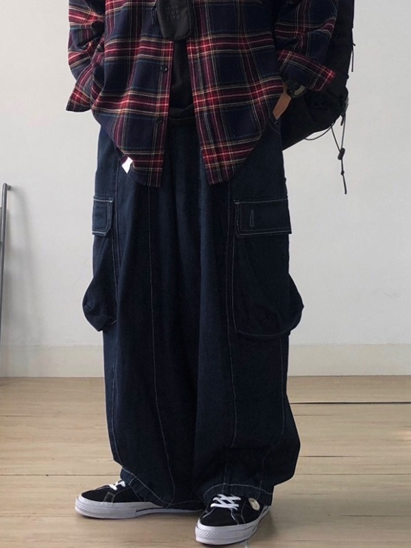 Vaqueros cargo holgados con bolsillo grande para hombre-1