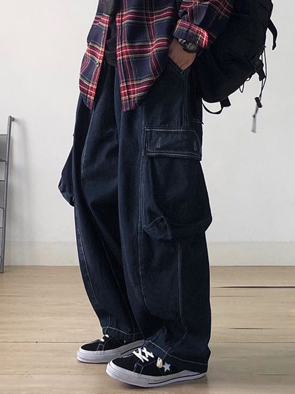 Vaqueros cargo holgados con bolsillo grande para hombre-2