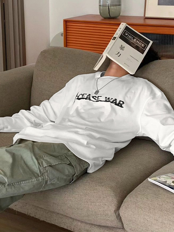 Camiseta de manga larga con estampado de letras Hip Pop para hombre-4