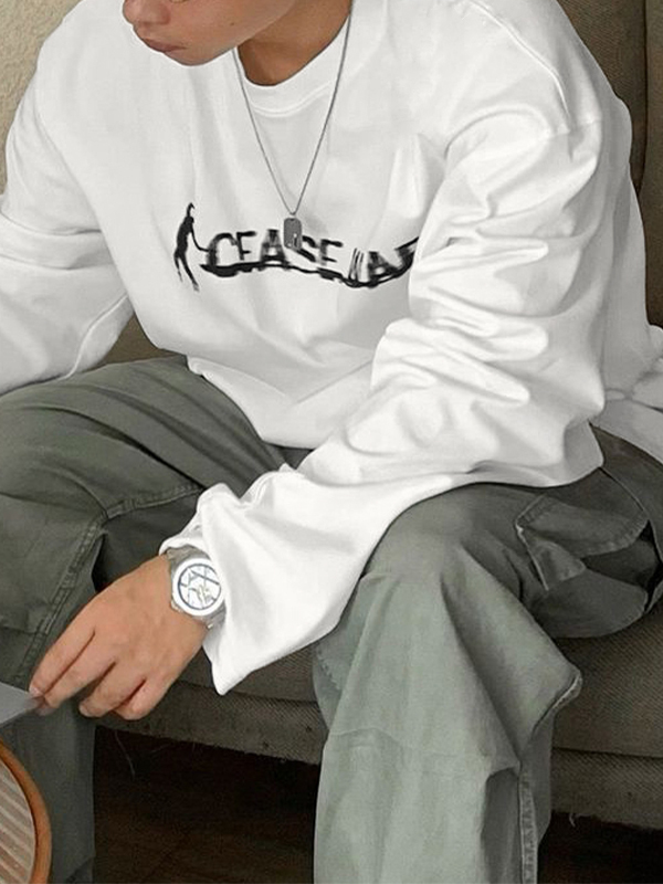 Camiseta de manga larga con estampado de letras Hip Pop para hombre-2