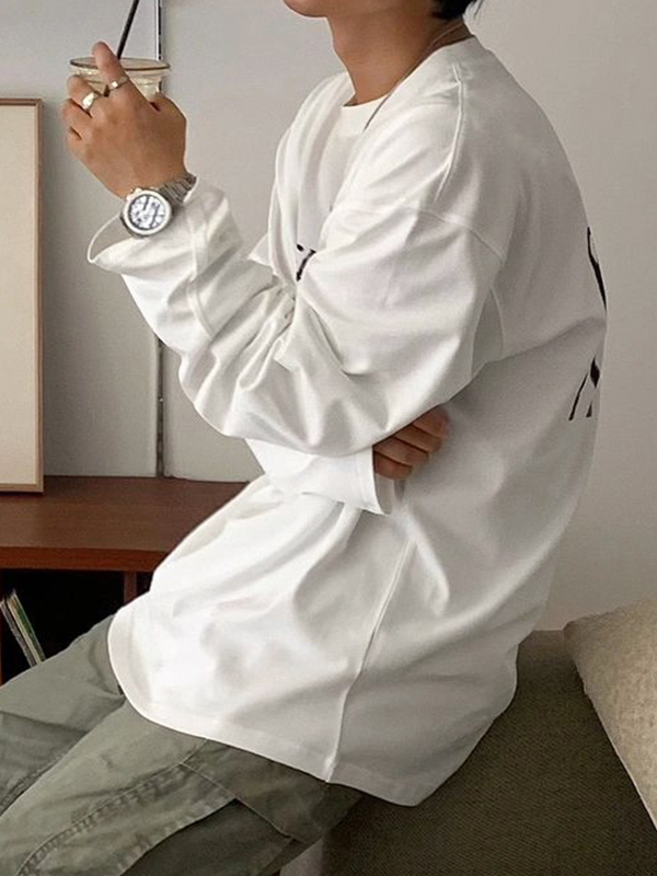 Camiseta de manga larga con estampado de letras Hip Pop para hombre-3