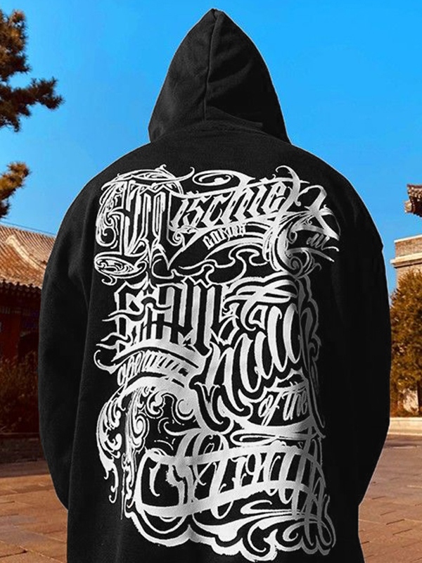 Sudadera extragrande con capucha y estampado desorganizado para hombre-1