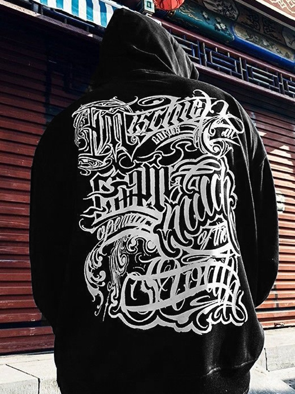 Sudadera extragrande con capucha y estampado desorganizado para hombre-2