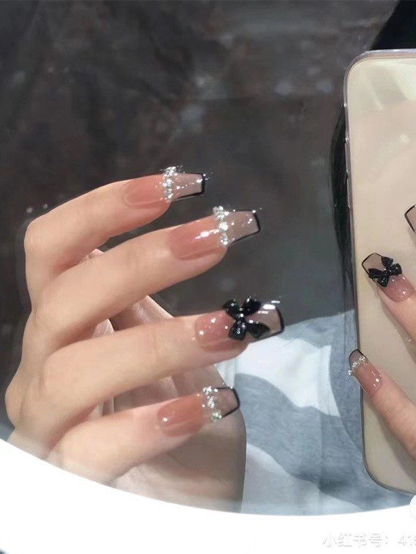 24 piezas de decoración de lazo de cadena de diamantes de imitación prensa en las uñas-2