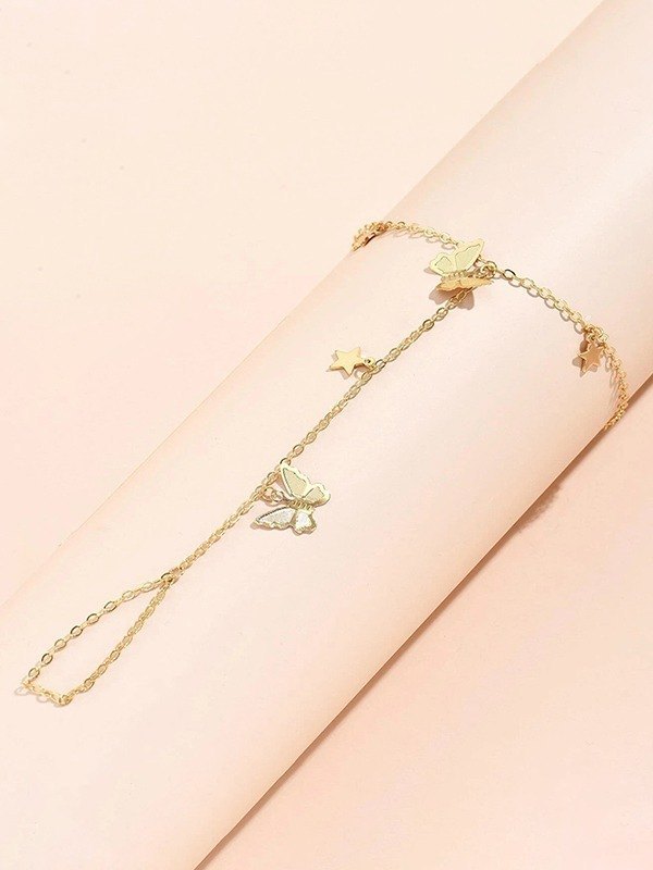 Pulsera esclava de cadena con anillo de dedo de mariposa-2