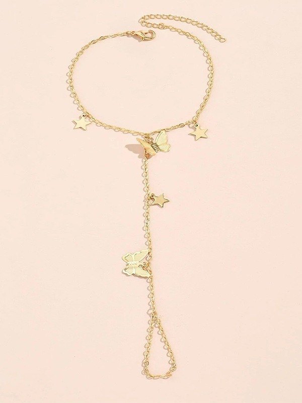 Pulsera esclava de cadena con anillo de dedo de mariposa-3