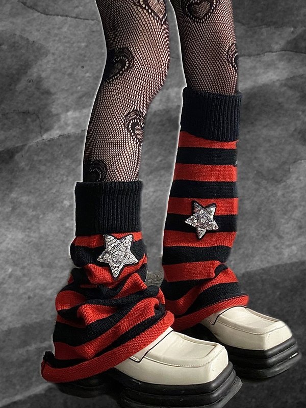 Calentador de piernas a rayas con estrellas de lentejuelas-2