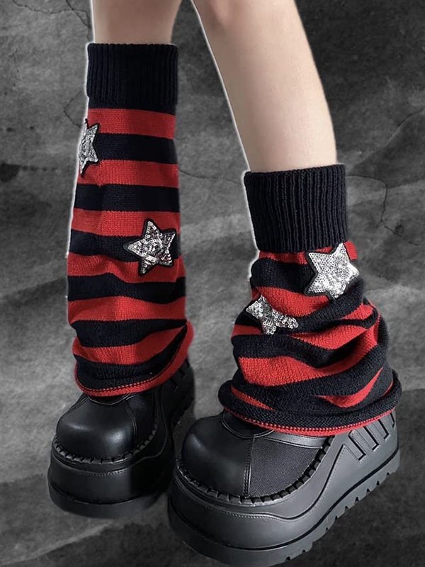 Calentador de piernas a rayas con estrellas de lentejuelas-3