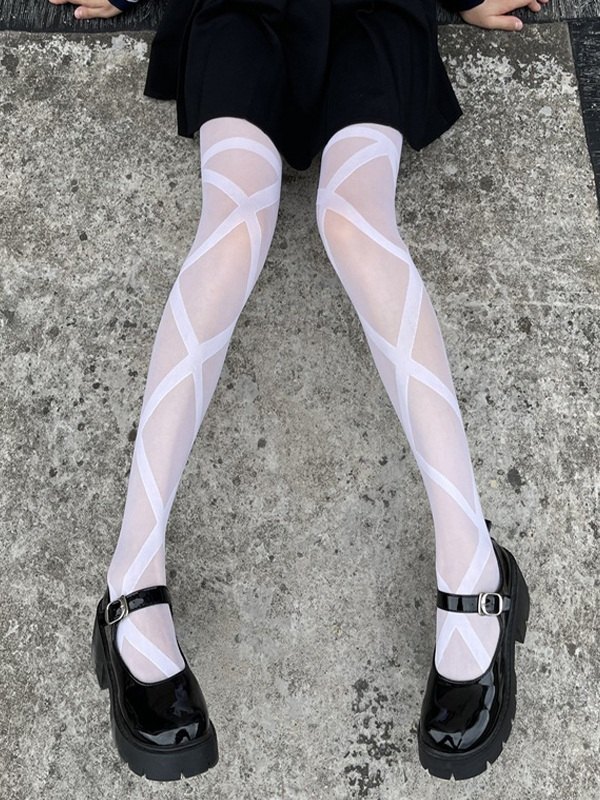Medias de malla transparente entrecruzadas-1
