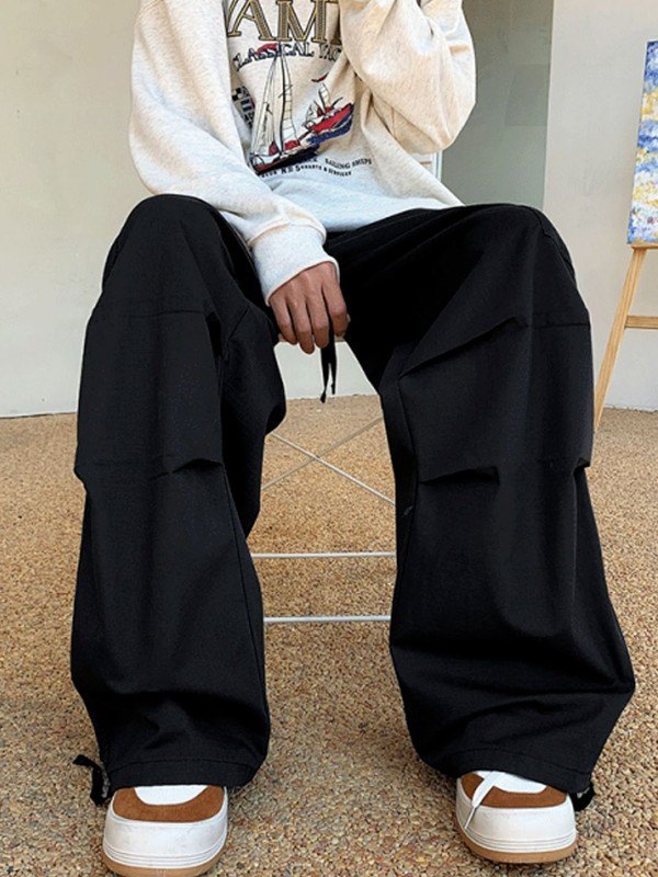 Pantalones cargo de pierna recta fruncidos para hombre-1