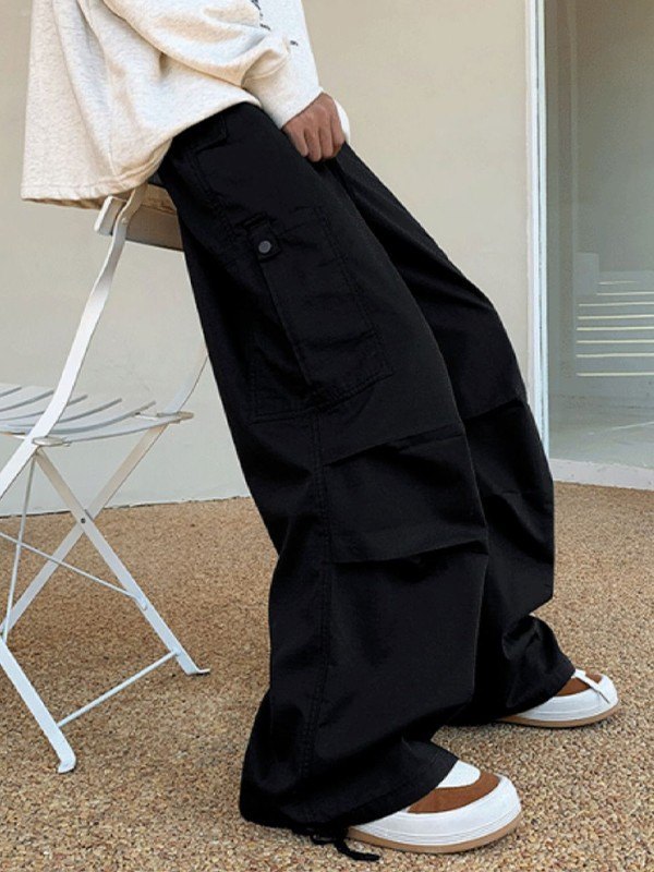 Pantalones cargo de pierna recta fruncidos para hombre-2